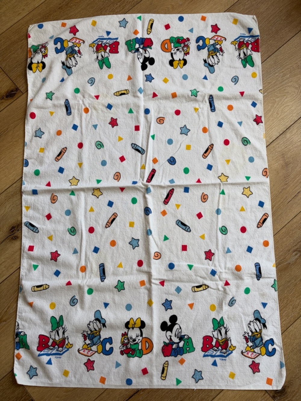 Vtg Mickey Babies Flannel Receiving Blanket Alphabet ABC Donald Duck